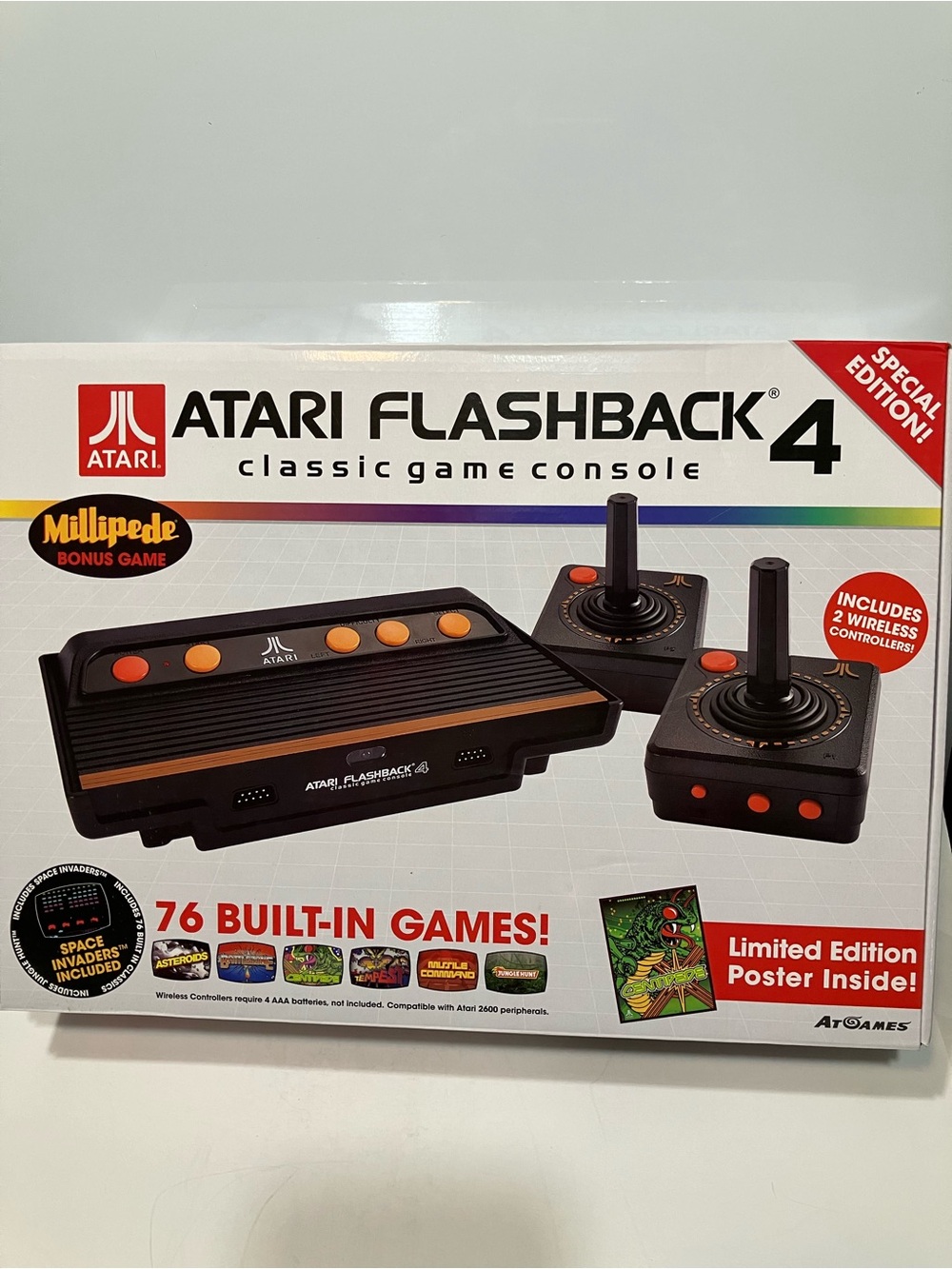 Atari Flashback 4 AtGames Plug N Play 76 Built In Games w 2 Wireless Joysticks